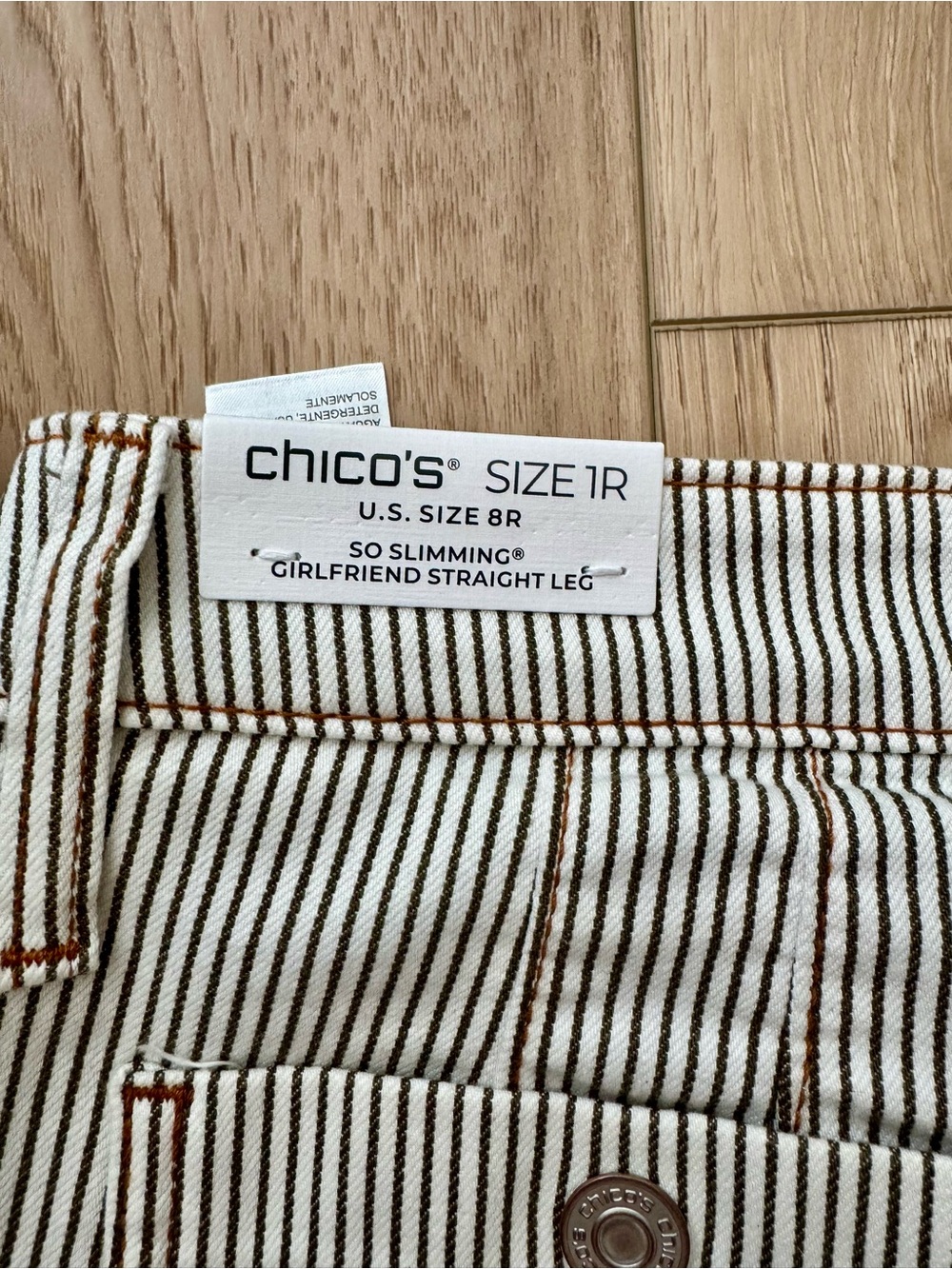 Chico’s Women’s So Slimming Girlfriend Stripe Straight Leg Pants NWT Size 8 - Picture 11 of 16